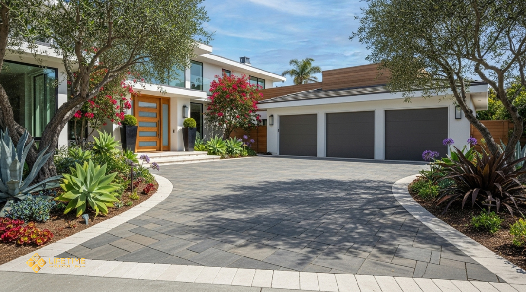 Well-maintained paver driveway and patio enhancing a Laguna Beach home’s curb appeal and property value.