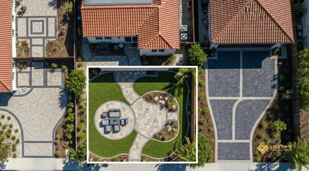 Comparison of small patio, medium backyard, and large driveway paver installations in Orange County showing cost differences by size and scope.