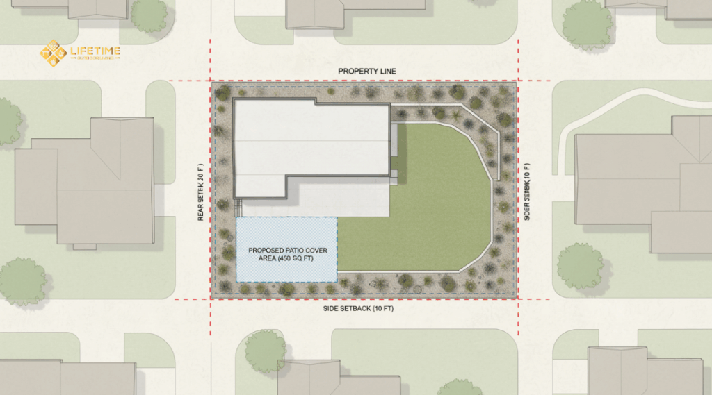 Orange County residential zoning map showing patio cover setbacks and property lines