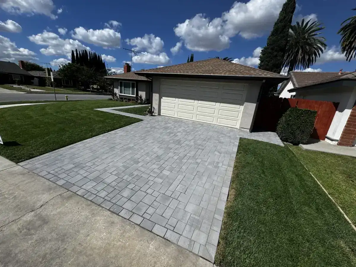 Residential paver driveway installation Orange County CA by Lifetime Outdoor Living.